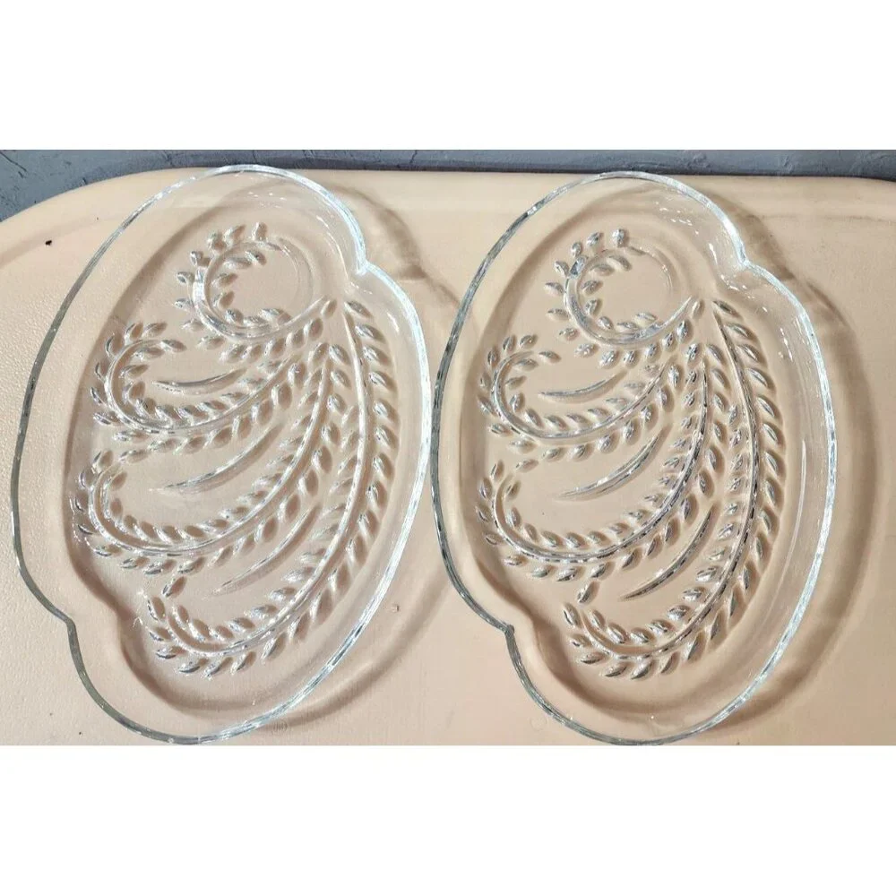 Vintage 1950'sFederal Glass Homestead Hospitality Snack Trays Plates‎ Set of 4